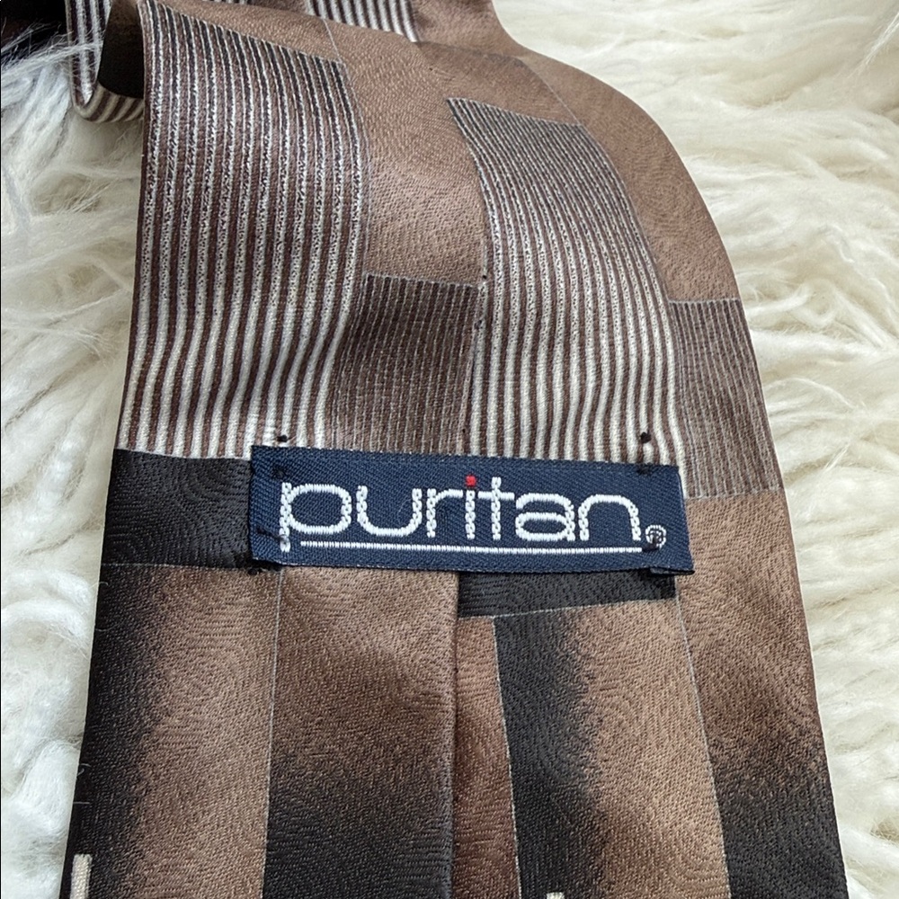 Turquoise Box - Puritan Geometric Brown and Black Tie - Picture 4 of 6